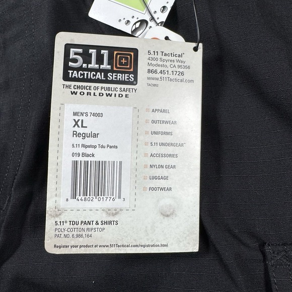 5.11 Tactical Men's Pants Ripstop TDU Relaxed Fit XL Black 74003 - Picture 4 of 16